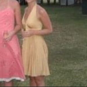 Gold halter dress pleated skirt - EUC